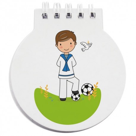 Pegatina de Comunión personalizada de niño chutando un balón de fútbol