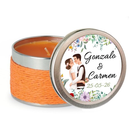 Vela aroma naranja personalizada para boda