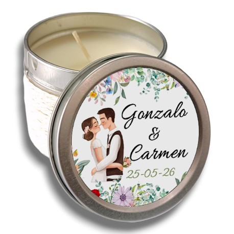 Vela aroma vainilla personalizada para boda