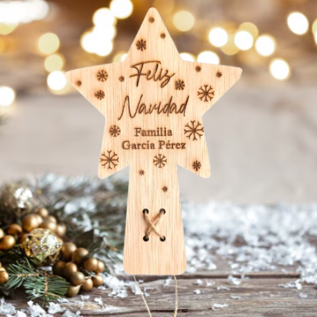 Estrella de Navidad Personalizada en Madera – Decora tu Árbol con Tu Familia