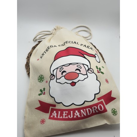 Saco Navideño Papá Noel Personalizado con Nombre para Regalos y Dulces