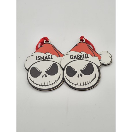 Bola de Navidad de Madera Personalizada - Diseño Calavera con Gorro Navideño