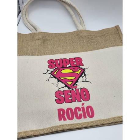 Bolso de Rafia Personalizado "Super Seño" - Regalo para Maestras