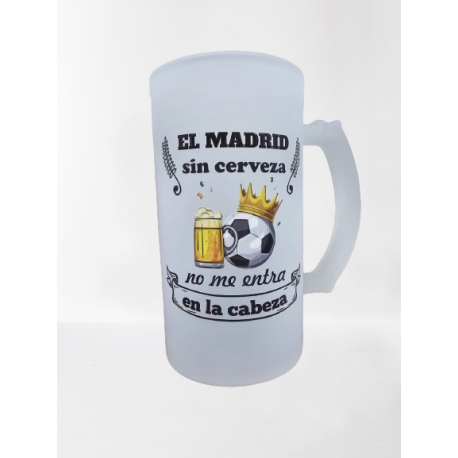 Jarra de Cerveza Personalizada - "El Madrid sin cerveza no me entra en la cabeza"