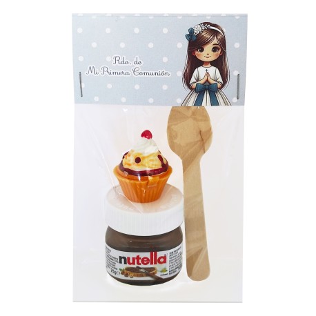 Pack Nutella 25g, Cucharilla, y Brillo Labial en Forma de Cupcake - Comunión Niña