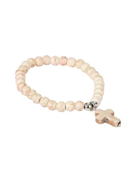 PULSERA PERLAS BLANCAS CON CRUZ